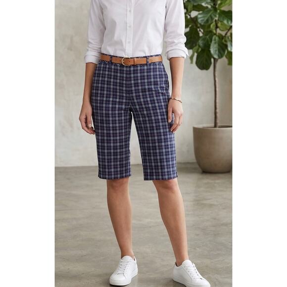 Lady Hagen Pants - Lady Hagen Long Shorts Navy Blue Pink Check Plaid Size 4 Cotton Spandex